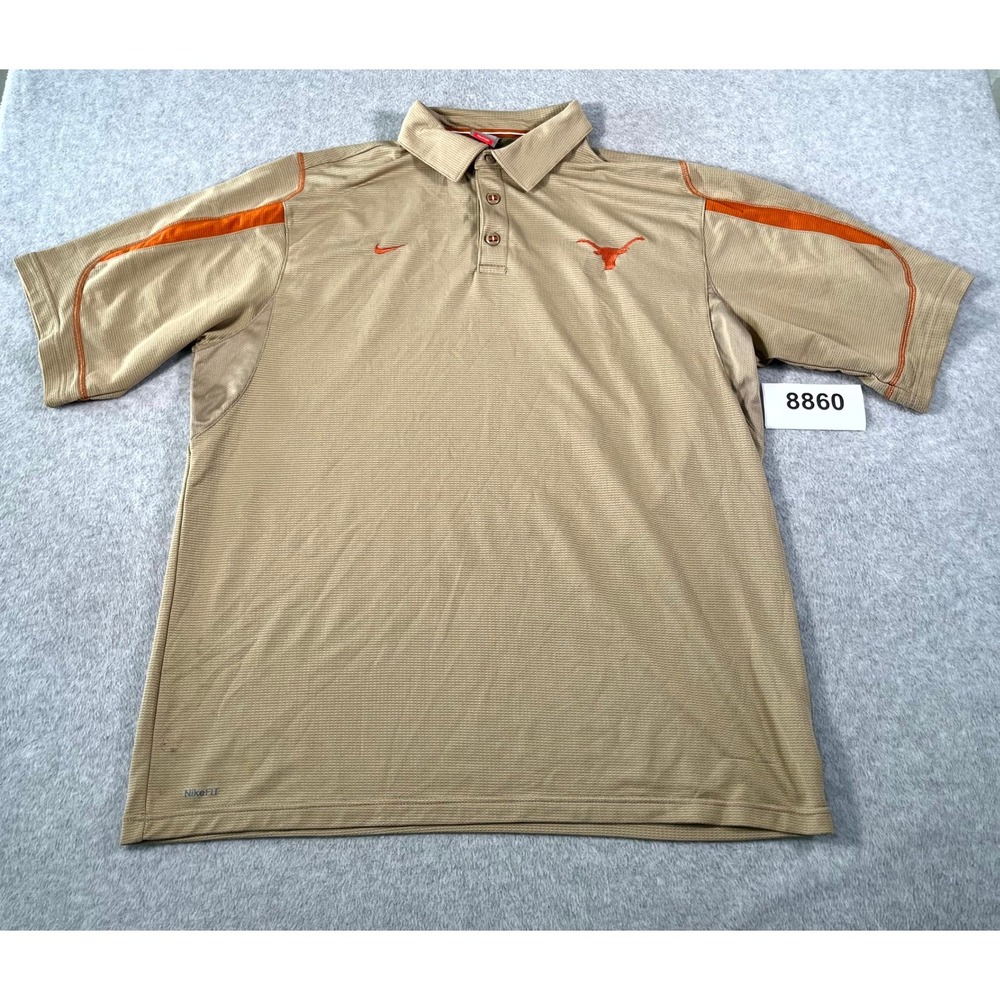 Vintage Texas Longhorns Polo Shirt Mens XL Tan Nike Fit Dry NCAA Football‎